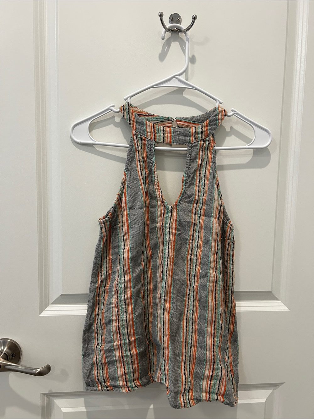 Striped Sleeveless Halter Top in Gray and Orange